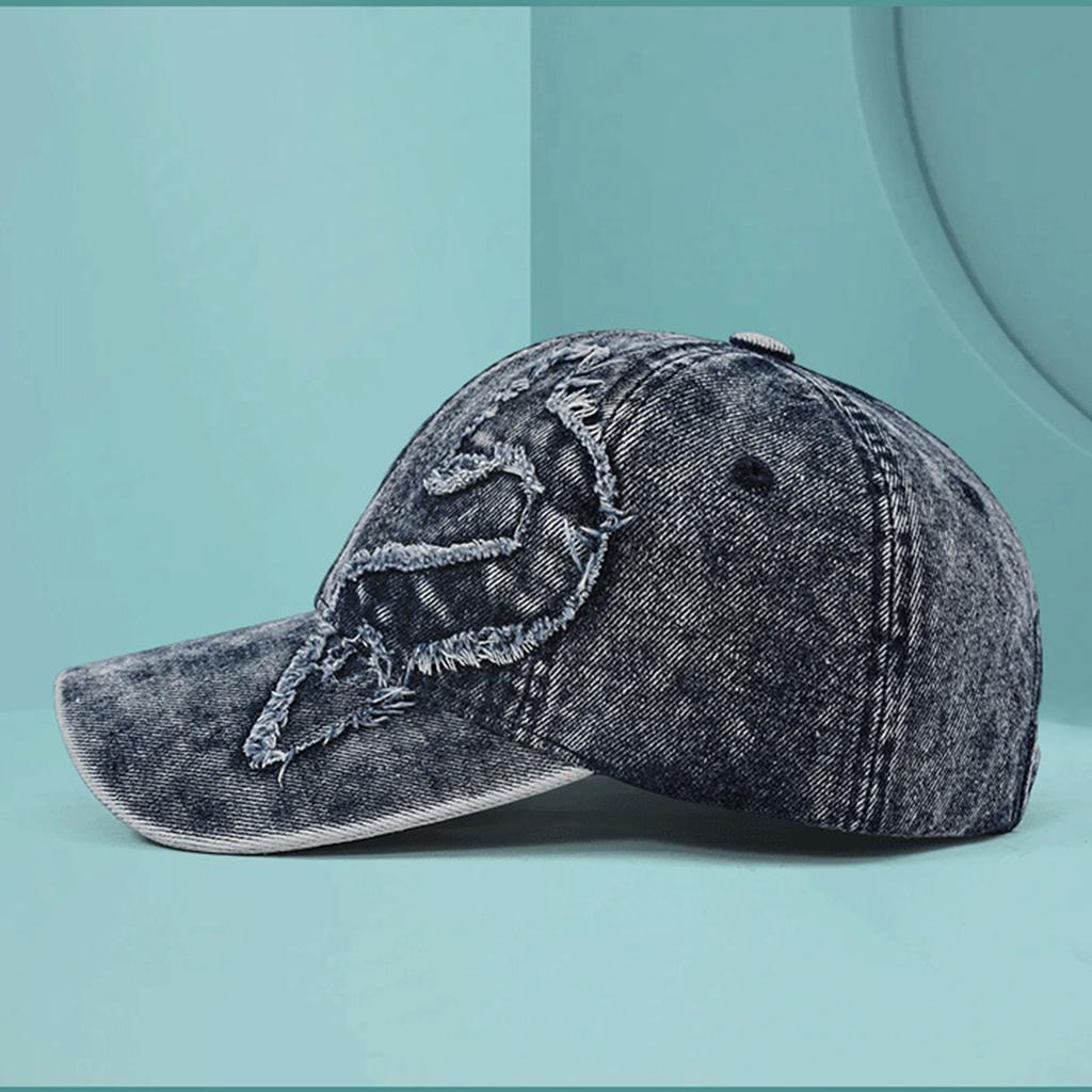 Unisex Denim Hat, Baseball Cap, Washed And Worn With Frayed Edges