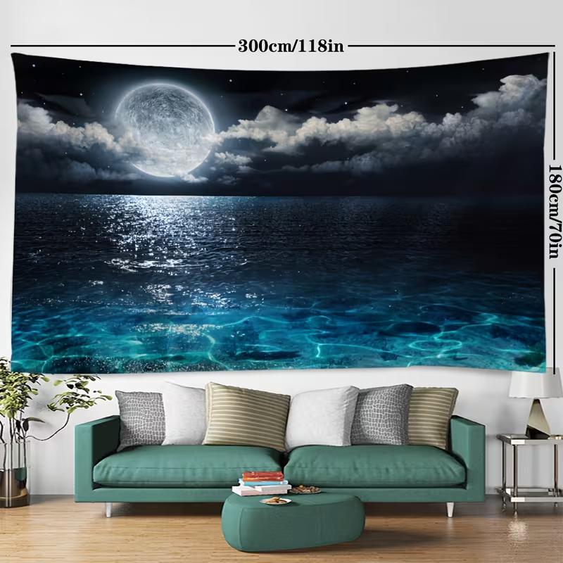 2D Night Sea Moonlight Backdrop Glowing Ocean Party Decoration Background