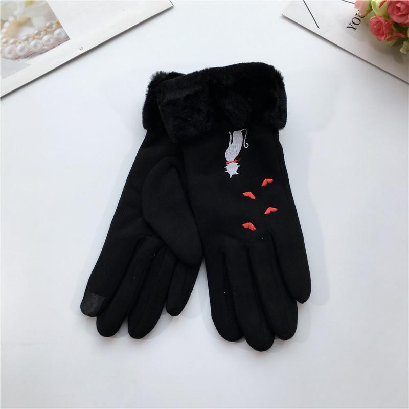 Suede Women's Gloves Single Line Hairy Winter Warm Outdoor Fleece Student Split Finger Touch Screen Gloves