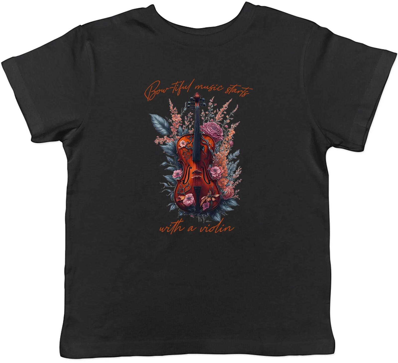 Violin Kids T-Shirt Bow-tiful Music starts with a Violin Childrens Boy Girl Gift 160