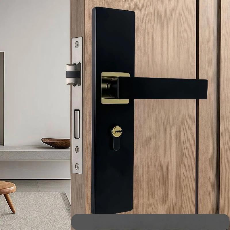 Black Interior Door Handle Lock Set Anti-Theft High Security Easy Install Universal Fit for Kid's Room Guest Room Use