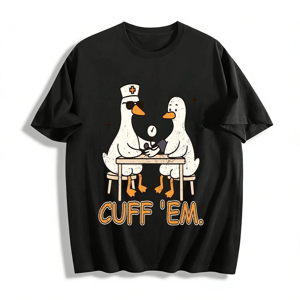 

Funny Nurse Duck Blood Pressure Print Casual Top Pure cotton T-shirt XXS