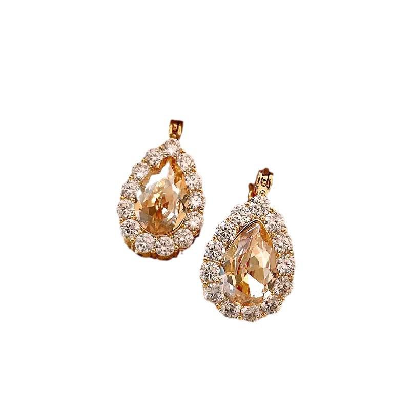Double-Sided Rhinestone Zirconia Water Drop Earrings: Light Luxury Niche High-End Fashion Jewelry for Women