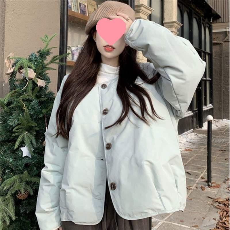 

2024 Winter Women s Korean-Style Cotton Padded Jacket: Long Sleeve, Simple, Loose, Petite, Thick, Warm Coat 2XL
