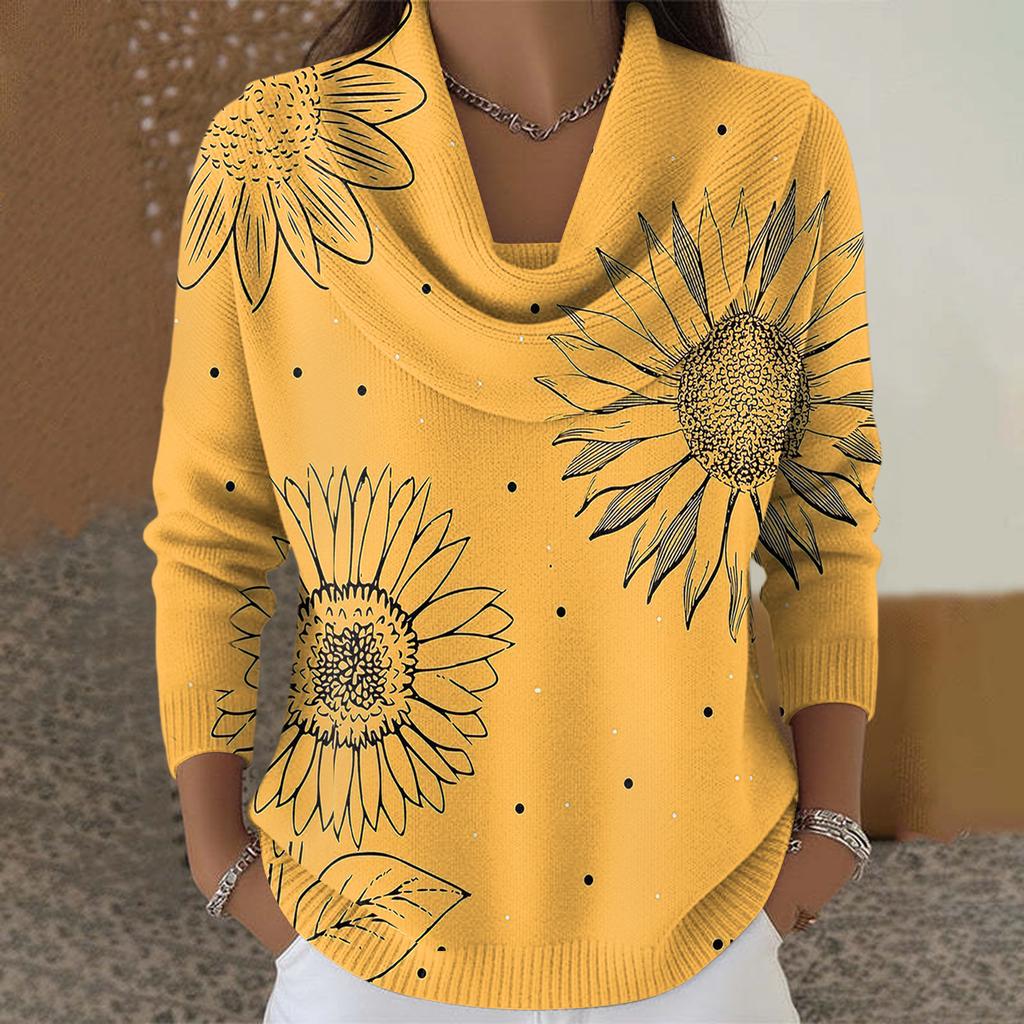 Dámský ležérní a módní svetr s dlouhým rukávem a potiskem, kulatým výstřihem