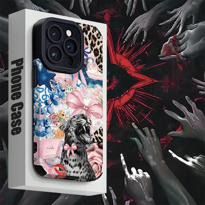 Leopard Floral Sheepskin Leather Phone Case For iPhone 17 16 16e Air 15 14 13 12 11 Pro XS Plus Max XR Camera Protect Shockproof