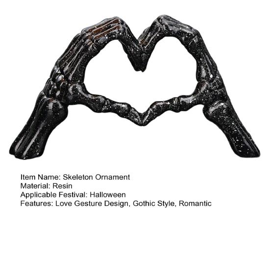 Skeleton Heart Hands Figurine Resin Love Gesture Statue Gothic Heart Shape Skeleton Hands Ornament for Home Halloween Desktop Decor