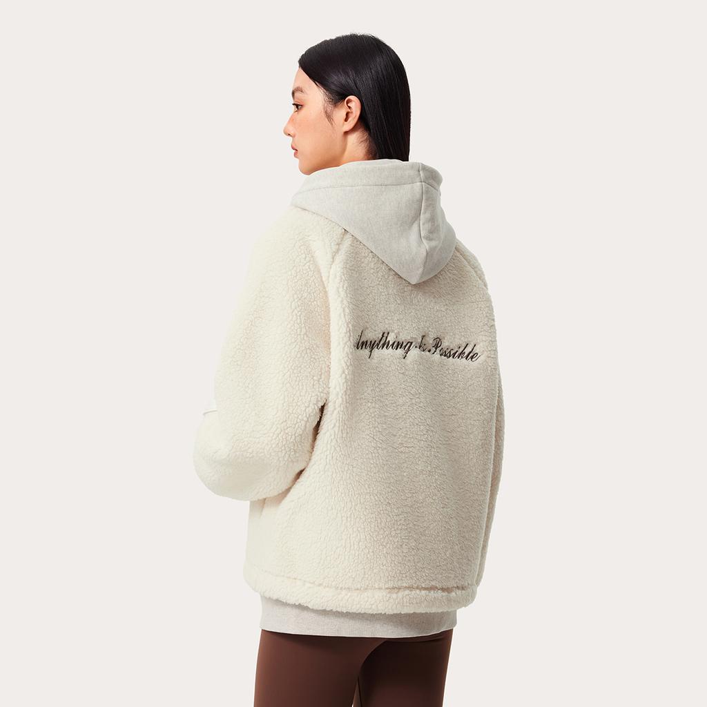 Li-Ning Comfortable Casual Minimalist Stand Collar Zipper Fleece Jacket Women Jackets Swan-White AFDUD66-1
