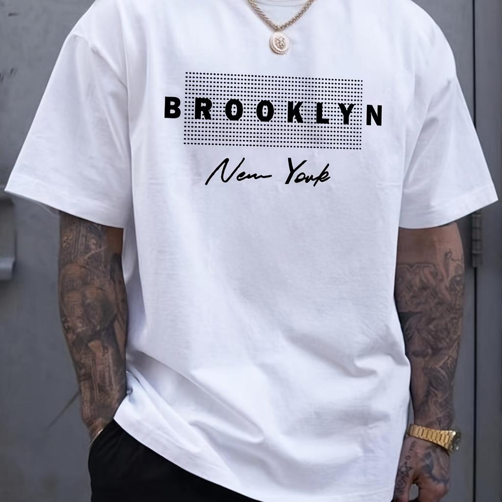 Unisexs Summer  Pure Cotton Brooklyn New York Graphic Printed Fashionable Casual Loose Round Neck Short Sleeved Tshirt Top