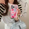 Kawaii Pink Blue Lily Floral Glitter Phone Case With Colorful Beaded Wrist Strap For iPhone 14 15 16 17 Pro Max INS Sweet Style