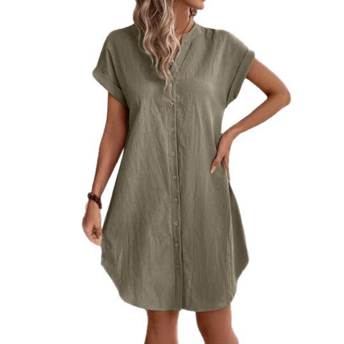 

Женское элегантное однотонное платье с пуговицами спереди, с V-образным вырезом, с короткими рукавами - Повседневное, Повседневная одежда | Платье с V-образным вырезом | Платье с короткими рукавами XL армия зеленый