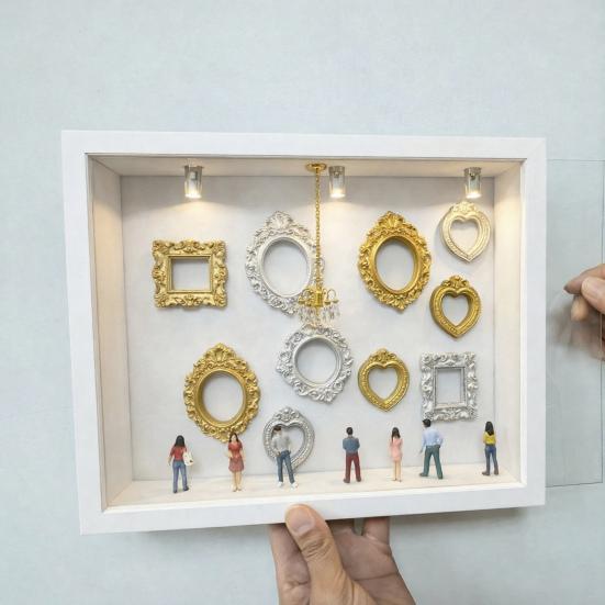 DIY Mini muzeum siluetní krabička s malými rámečky figurka světlo personalizovaný fotorámeček stínová krabička výročí svatba narozeninová dekorace