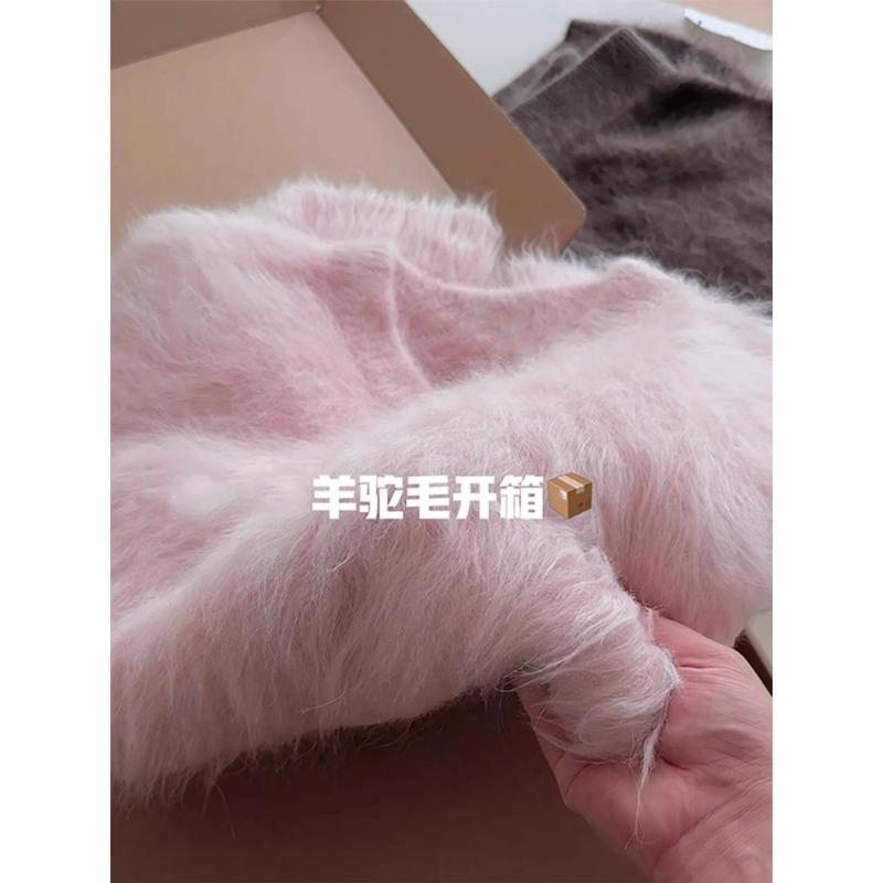 

Осенне-зимний свитер из искусственной норки розового цвета из шерсти альпаки, кашемировый свитер, женский новый пушистый вязаный свитер-топ one size fits all розовый