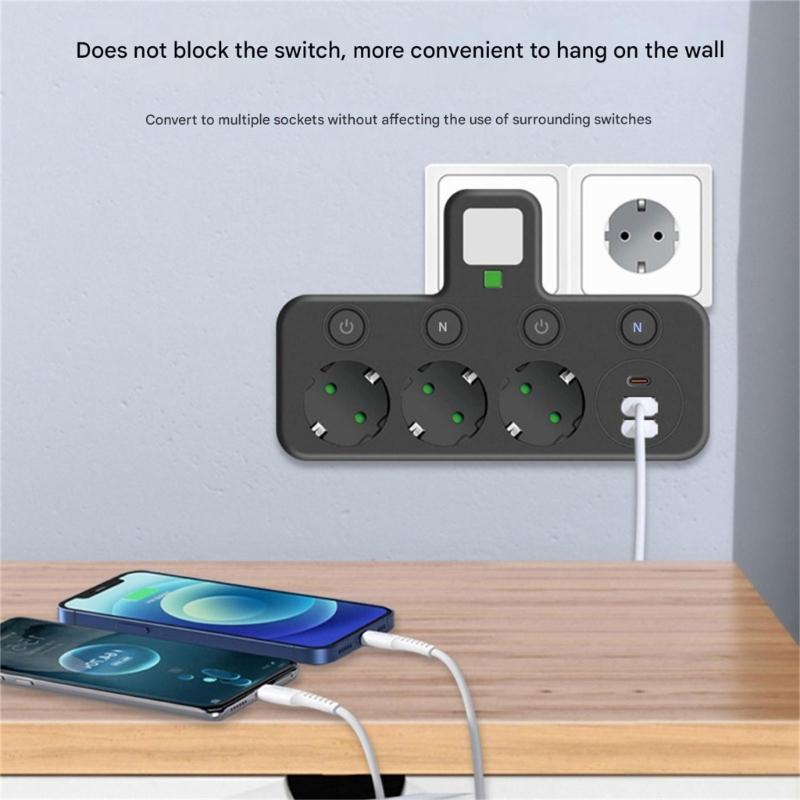 Multi-Socket Power Strips Wall Socket Adapters Power Converter with Independent Switches for Multiple Device Use Enduring