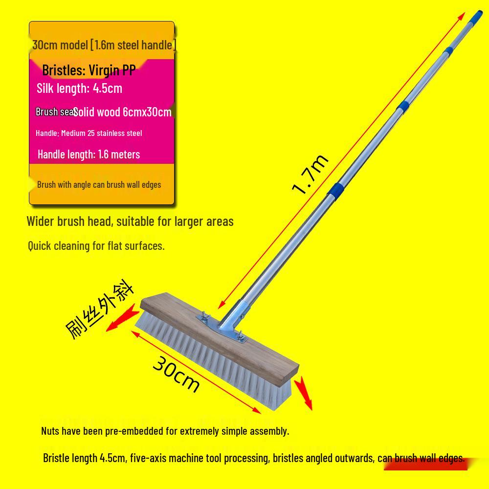 Long-Handled Stiff-Bristled PP Floor Scrubbing Brush for Kitchen, Bathroom, Outdoor, and Cement