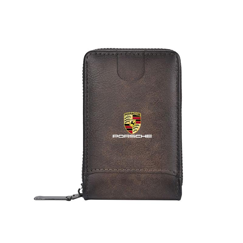 Men Wallet Car Logo Leather Coin Purse Personalised ID Card Holder For Porsche Cayenne Panamera Macan Boxster 911 Carrera-GT 928