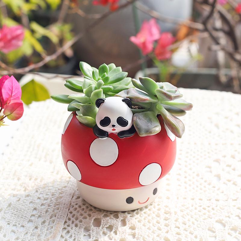 Creative Cartoon Mushroom Resin Flower Pot - Fun Desktop Garden Planter