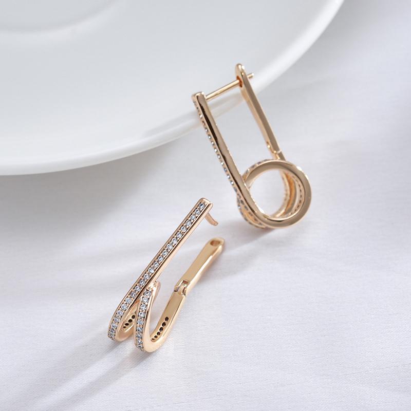 New Fashion Geometric Twine Earrings For Women Natural Zircon  Rose Gold Color Long Drop Earring Minimalist Jewelry