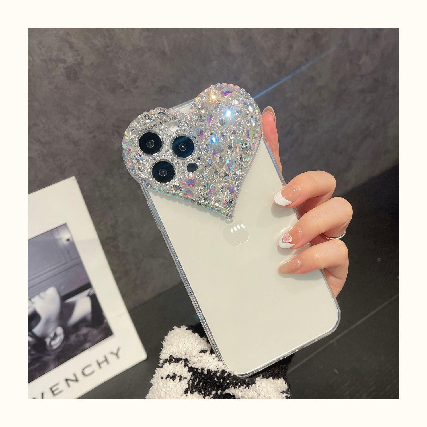 

Подходит для чехла для телефона IPhone16, 15Promax с водяным бриллиантом в форме сердца, защитного чехла для Apple 14, нового креативного браслета 13 iPhone SE 2022