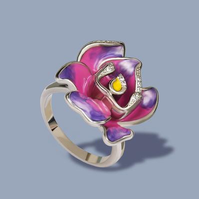 Elegante Ringe für Frauen, reine Mode, Goldfarbe, zarte lila blühende Blume, edler Schmuck, handgefertigte Emaille