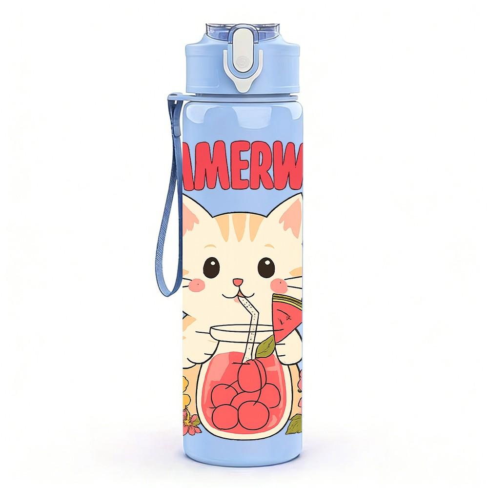 1PC Summerween Floral Cat 750ml Color Plastic Sports Water Bottle Leakproof Flip Straw Lid Suitable for Sports Office Home Use