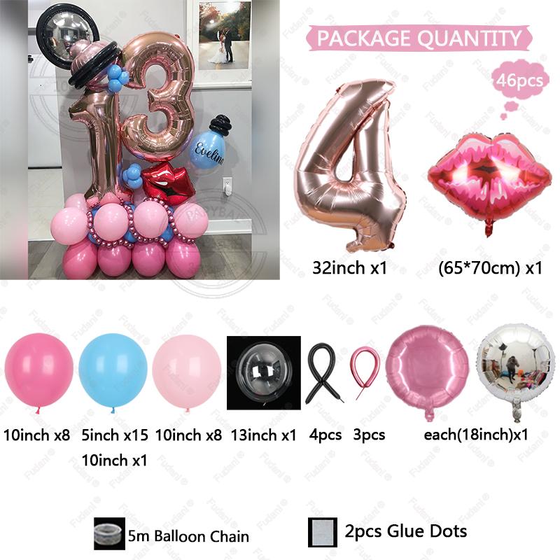 Hot Pink Rose Gold Balloon with 32inch Number Red Lipstick Foil Balloon for Valentine's Day Girl Wedding Birthday Decoration