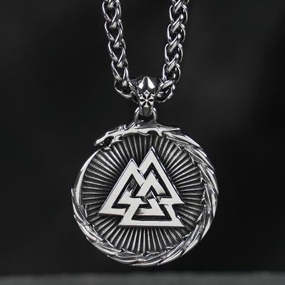 Popular Viking Poison Dragon Odin Triangle Symbol Pendant Necklace for Men