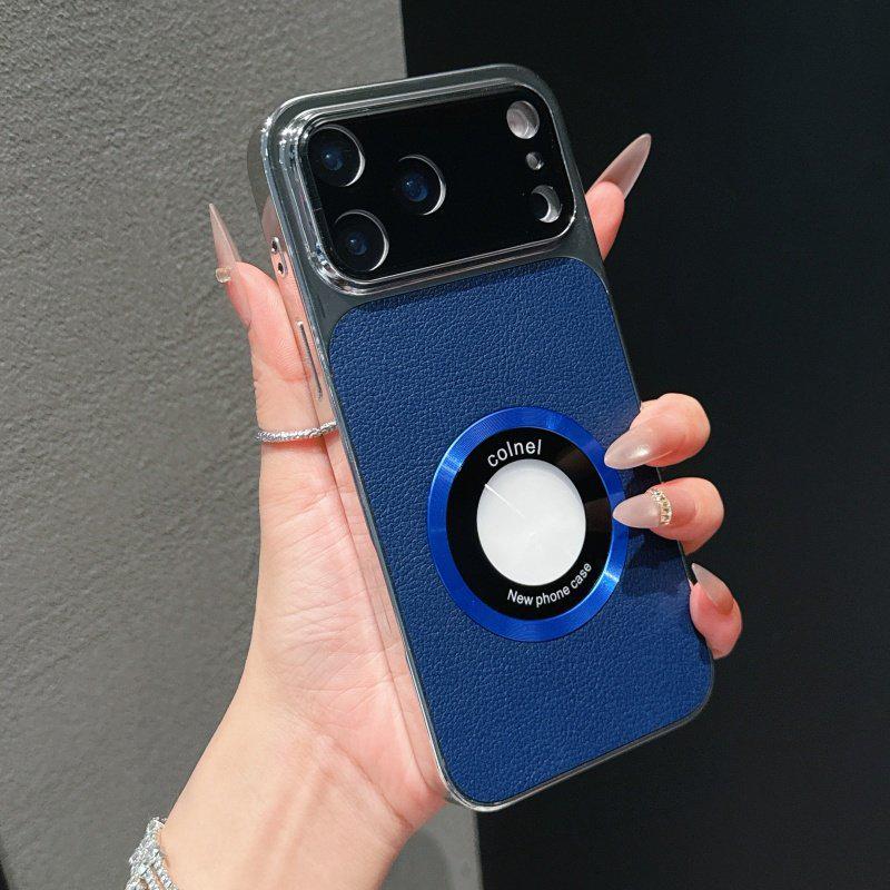 Premium iPhone 16 Pro Max Leather Texture Case with Lens Film & Magnetic Adsorption - Light Luxury Design iPhone 17 Pro Max синий