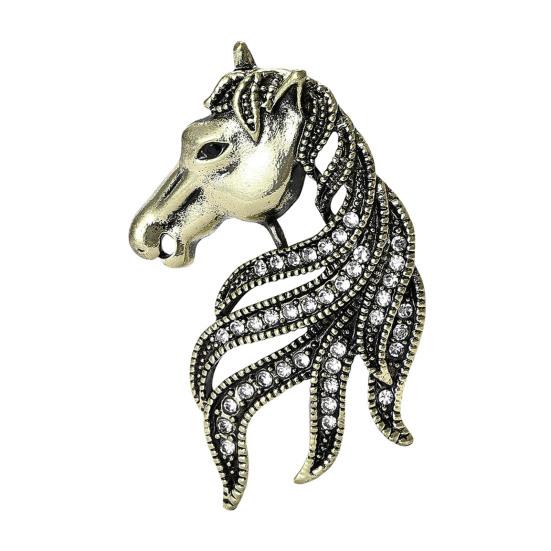 Retro Horse Head Brooch Rhinestone Horse Lapel Pin Vintage Style Alloy Horse Brooch Pin Outfit Accessory for Men Women Coat Shirt Hat