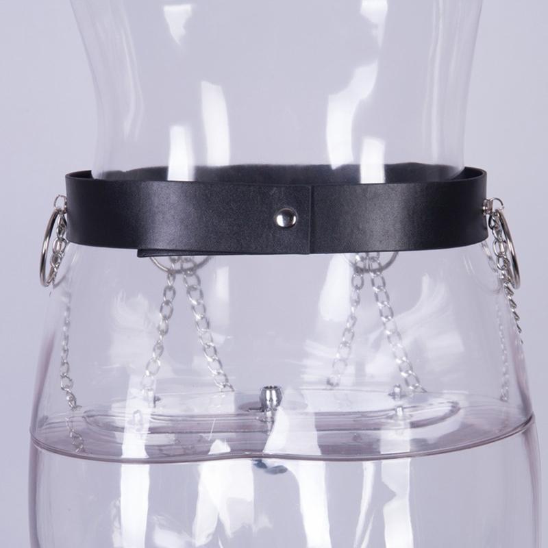 Gothic Waist Chain Alloy and PU Leather Body Chains with Rounded Circle Decor Body Straps Accessories for Women and Girl