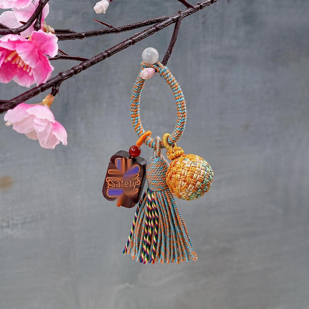 Hand-Woven Tibetan Tassel Sandalwood Keychain Amulet In Ethnic Style