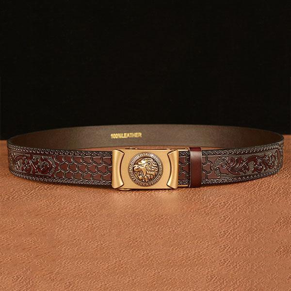 Fashion Male Belt Genuine Leather Belt for Men Carving Pattern Automatic Buckle Belt Strap for Jeans