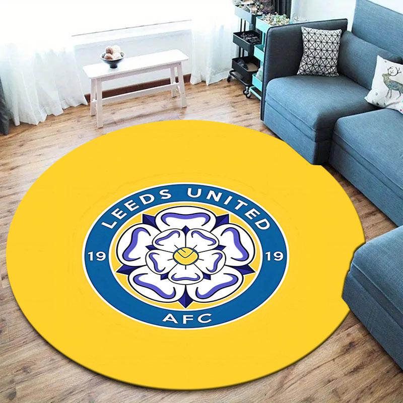Leeds United Fußballclub Runder Teppich, Teppich für Wohnzimmer Schlafzimmer Sofa Spielzimmer Dekor, Rutschfeste Bodenmatte