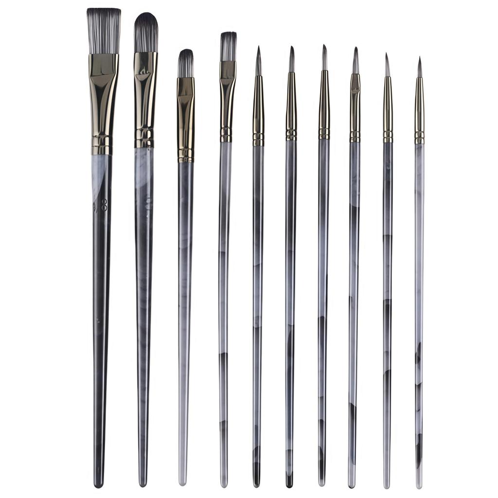 10-Piece Nylon Bristle Paint Brush Set for Watercolor, Oil, Acrylic, and Ink Wash Art