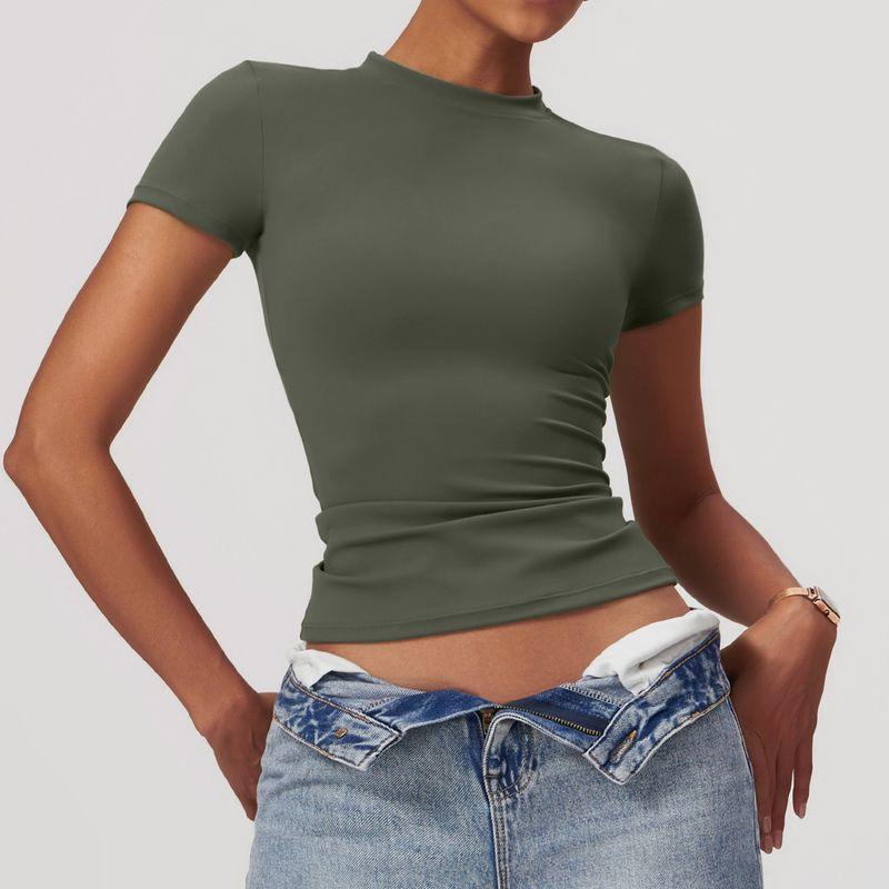 Supeitao Slim fit Short sleeve Yoga Clothes Top Sports T-shirt Tight Small round Neck Workout Clothes Outdoor Running Women Summer