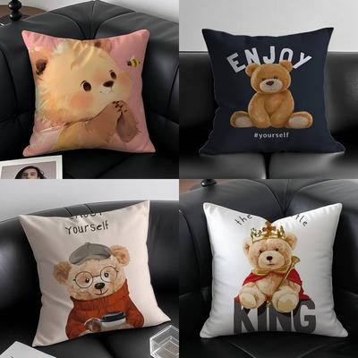 Cute Accompany Children Teddy Bear Pillow Case Plush Linen Soft Double Sided Printed Design Throw Cushion Decorative Home