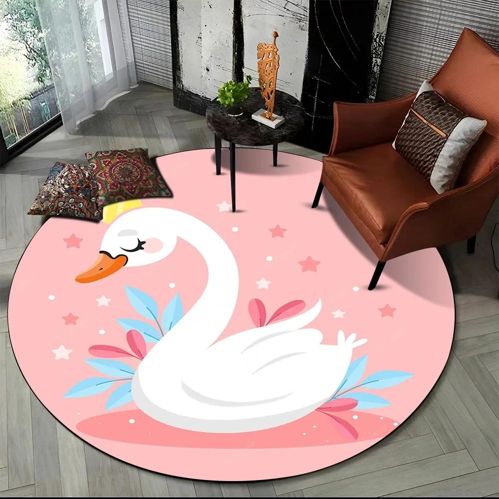 3D Cute Cartoon Swan Round Carpet Non-slip Area Rug for Living Room Sofa Bedroom Decor Circle Entrance Doormat Comfort Yoga Mat
