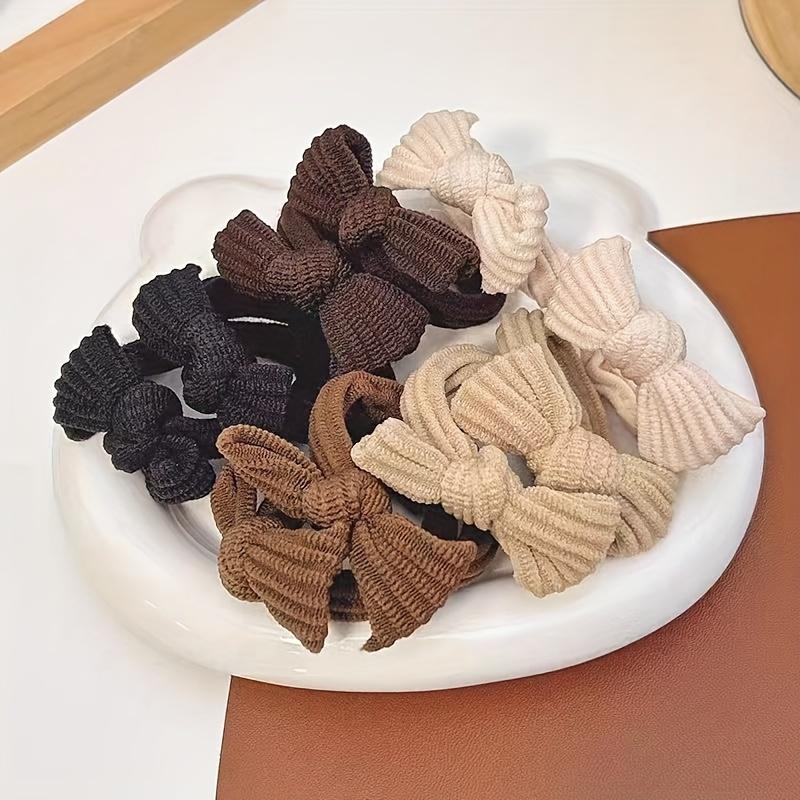 10pcs Sweet Style Bow Hair Ties Set for Women, High Elasticity Fabric Ponytail Holders with Solid Color Bowknot - Minimalist Hair Accessories