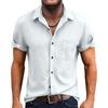 Herren Casual Einfarbige Baumwolle Leinen Kurzarm Hemd Button-Down Kragen Leicht Atmungsaktiv Urlaubs Sport Hemd für Herren
