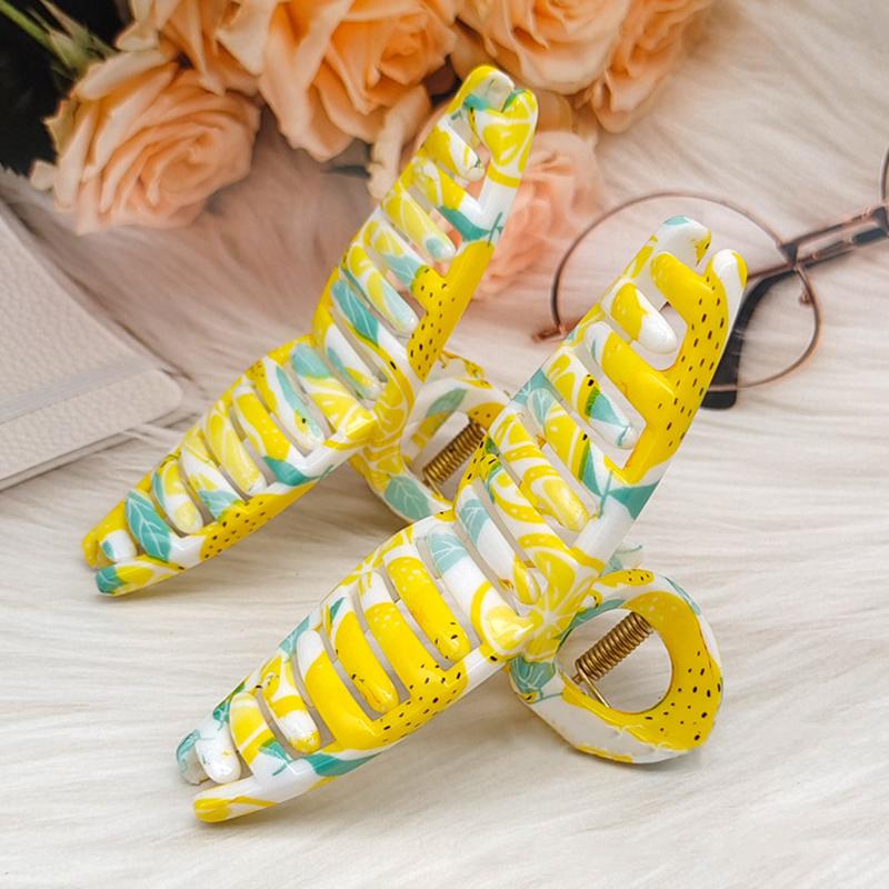 Clips de Păr Geometrie Galben Lămâie Drăguț Pentru Femei Gheară Mare de Păr cu Imprimeu Fructe Bentiță Elegantă Accesorii de Păr de Vară