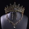 3 Pcs Hair Ornaments Bride Jewelry Sets Metal Necklace Earrings and Crown Sets  Women