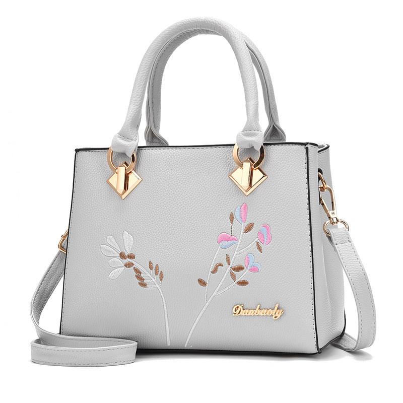 Pu Leather Handbag For Women With Embroidered Flower Design For Business And Daily Use