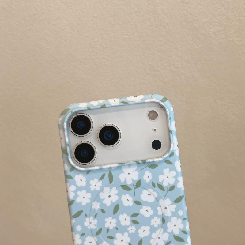 Apple iPhone 17 Pro Max/16 Pro Blue Magnetic Film Case White Floral Design Hearts Girl