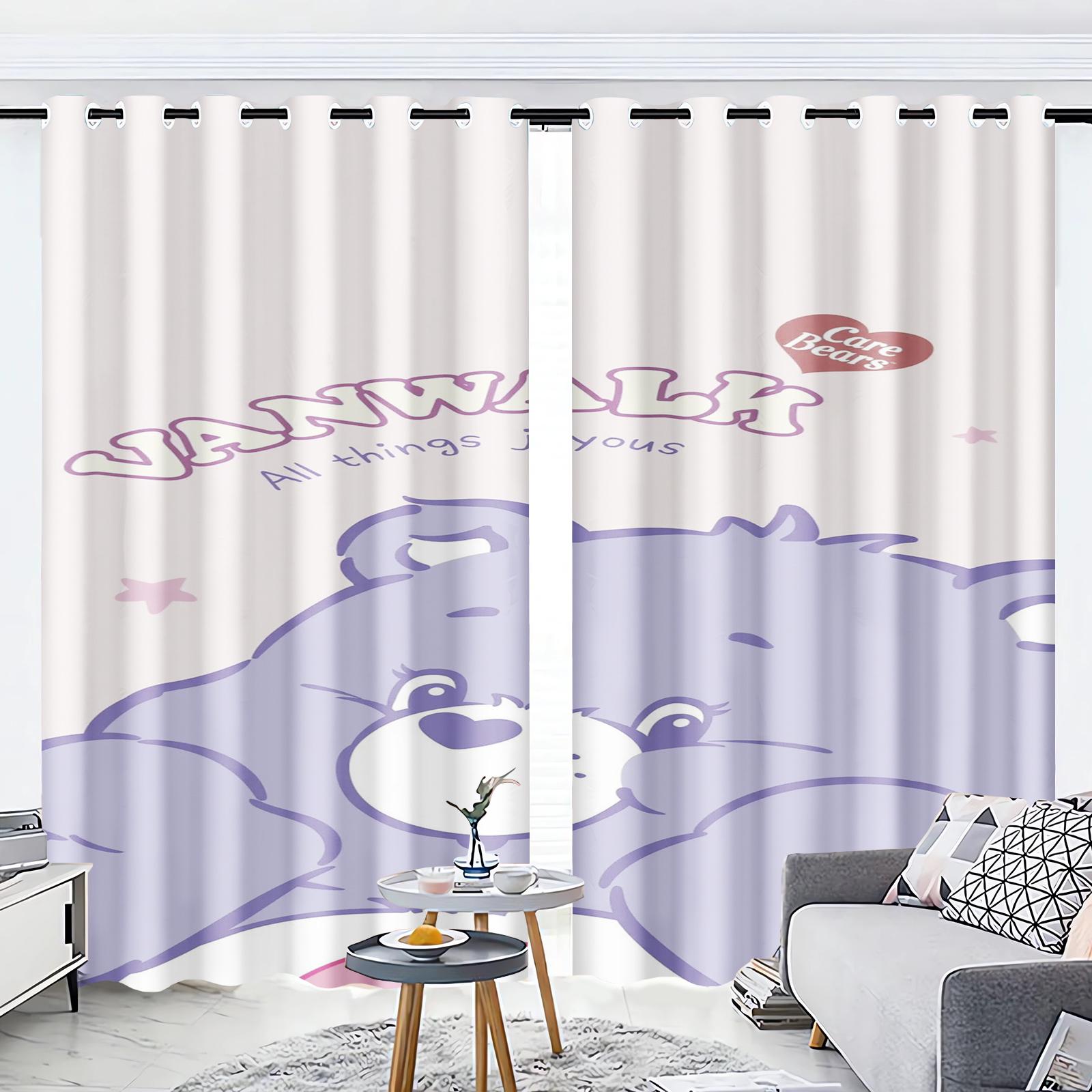 

Rainbow Bear Cartoon Curtain Window Decoration Care Bears Polyester Shade Curtains Bedroom Living Room Home Tablets Sets Perfect For Area W100*H130(CM)-Grommet top&2PCS