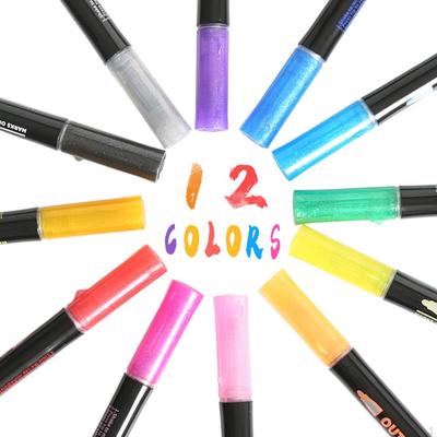 Outline Pens, 12 Colors Self-Outline Markers Glitter Sketching Drawing Pens for Writing, Crafts