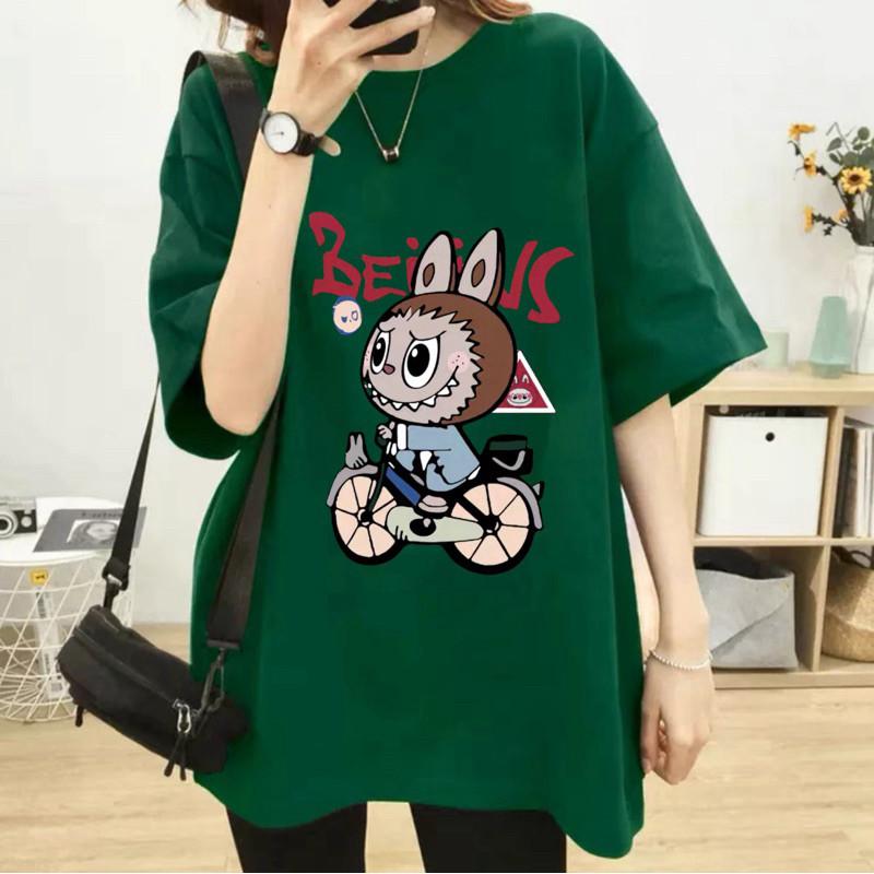 

Женская футболка с принтом LABUBU, с круглым вырезом, с коротким рукавом, модная, универсальная, с велосипедным узором LABUBU, летний повседневный уличный топ S