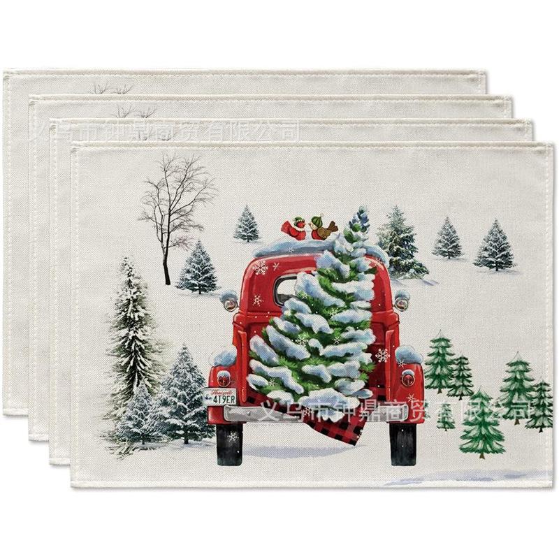 New Christmas Placemat: Pine Tree & Snowman Print, Linen, Heat-Resistant Winter Table Decor
