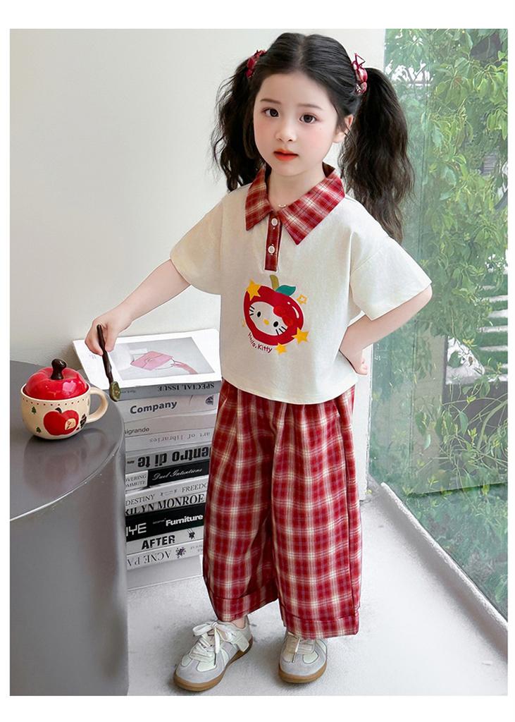 Girls' Korean Edition Set Summer 2026 New Girl's Cartoon Short Sleeve Summer Dress Children's Wide Leg Pants Two Piece Set