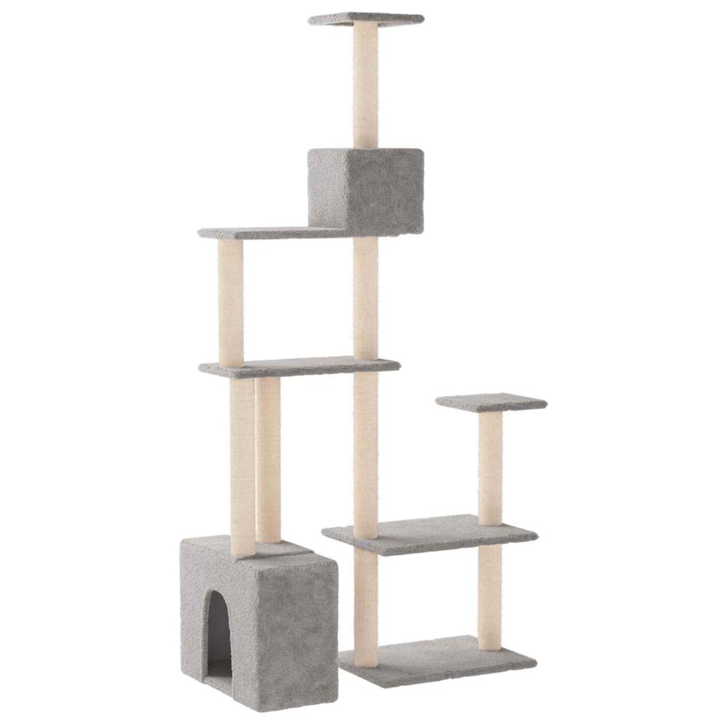 Cat Tree with Sisal Scratching Posts Light Grey 177.5 cm