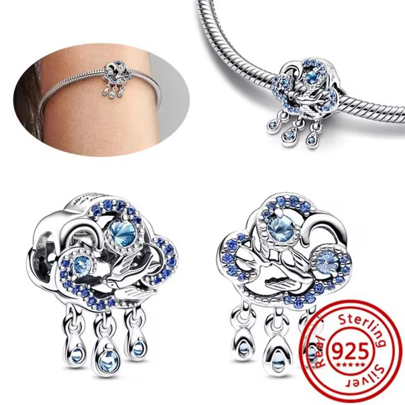 Nova Série Azul Prata Esterlina 925 Andorinha Folha Nuvem Borboleta Tachas Berloques Pulseira Joias